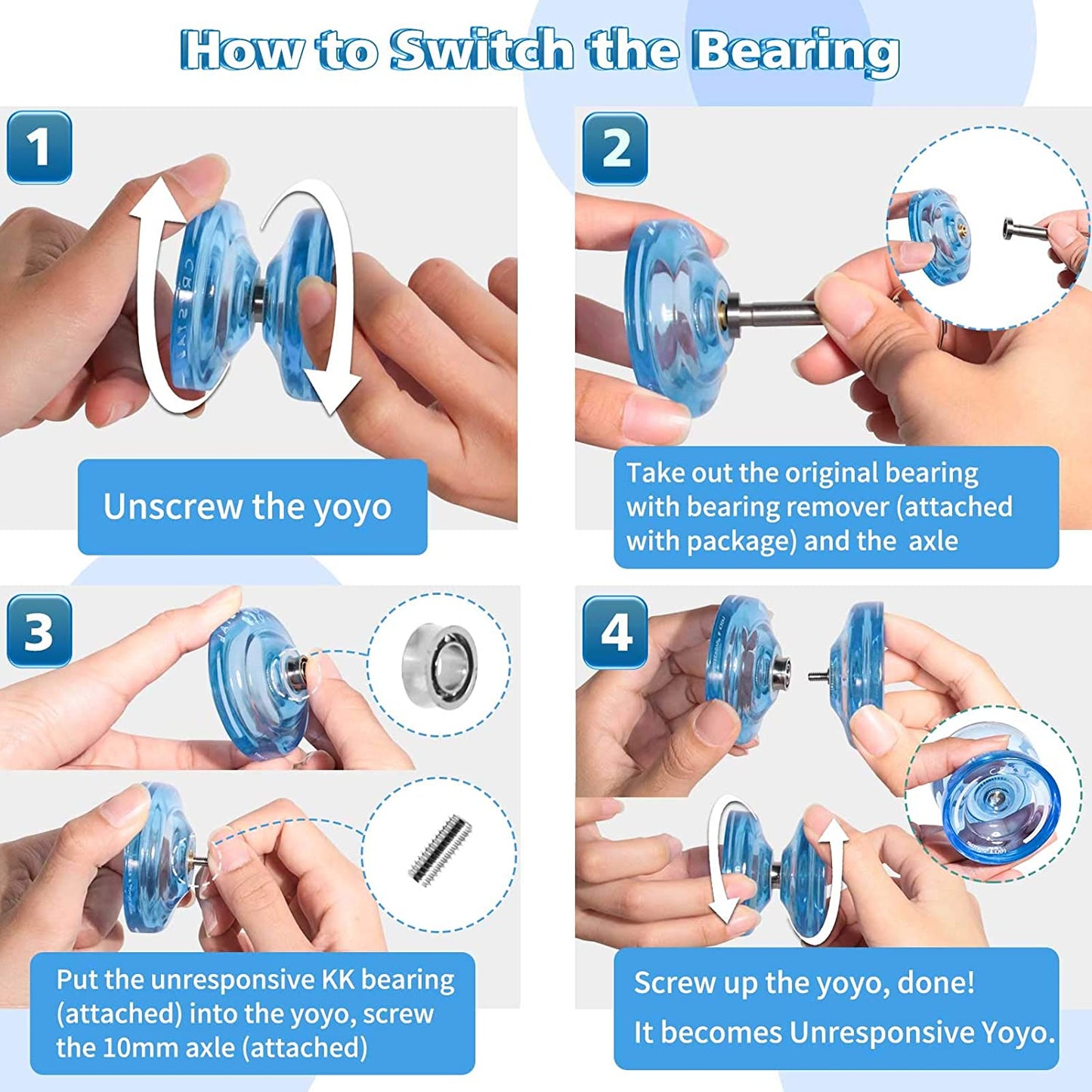 Magicyoyo K2 kogellager vervangen instructie infographic